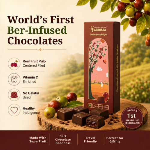 Ber Infused Chocolate | Made of Indian Jujube Superfruit | Dark Chocolate | No Jelly Pure Fruit Pulp Inside | Enriched With Vitamin C | No Added Color | No added Flavors45gms