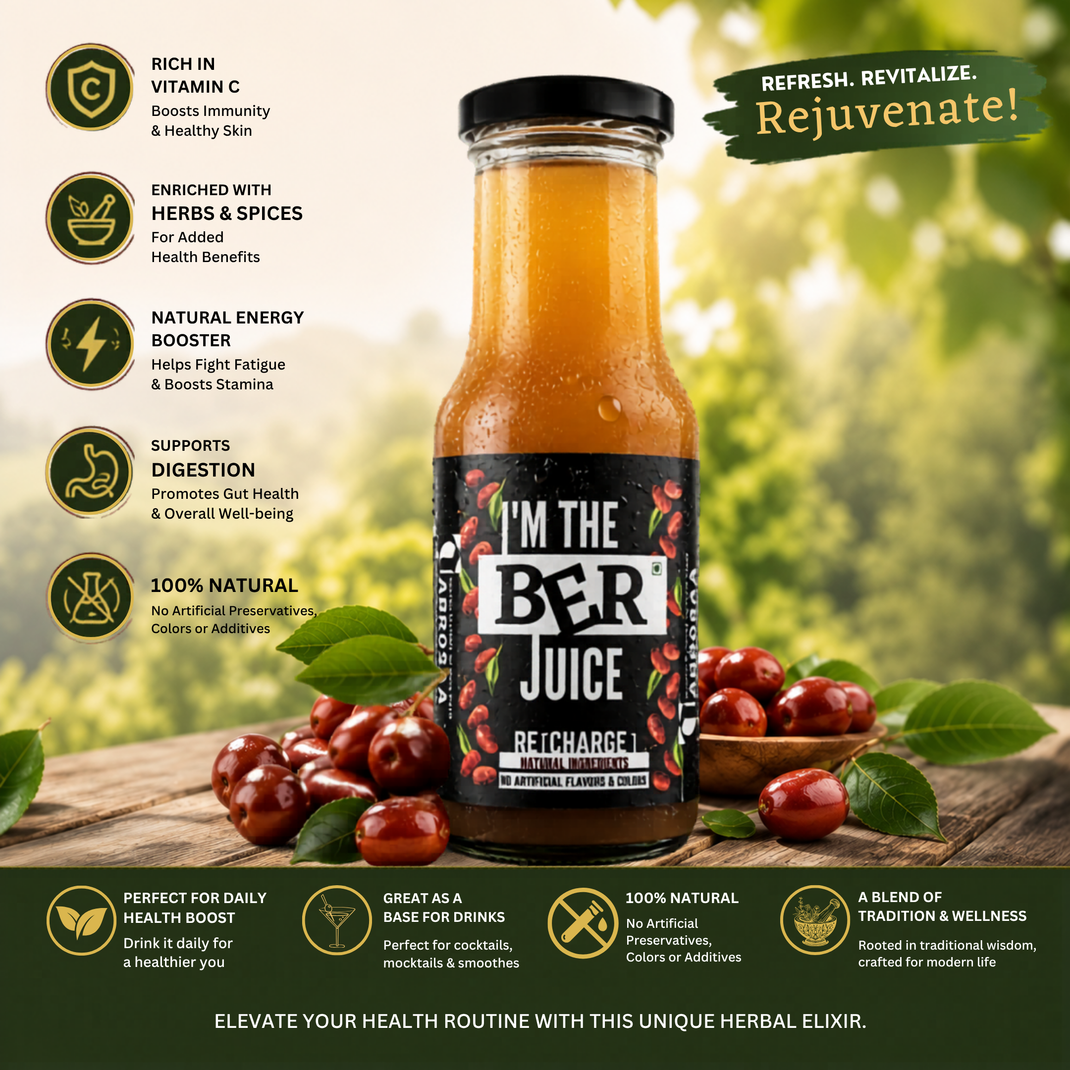 Abrosaa Ber Herbal Juice 200ml | Vitamin C Rich Indian Jujube Superfruit Wellness Drink