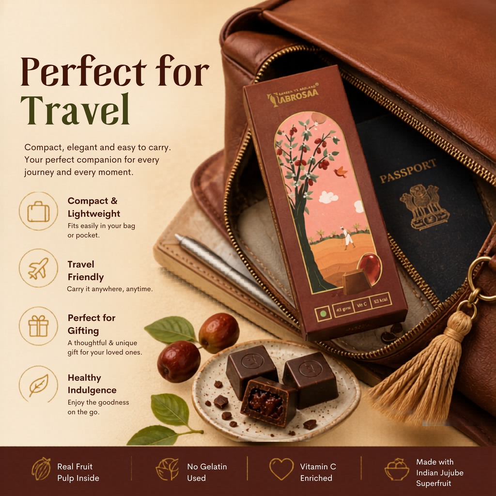 Ber Infused Chocolate | Made of Indian Jujube Superfruit | Dark Chocolate | No Jelly Pure Fruit Pulp Inside | Enriched With Vitamin C | No Added Color | No added Flavors45gms
