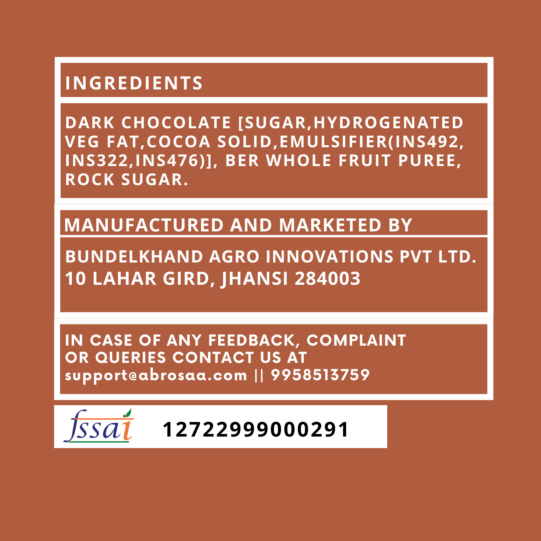 Ber Infused Chocolate | Made of Indian Jujube Superfruit | Dark Chocolate | No Jelly Pure Fruit Pulp Inside | Enriched With Vitamin C | No Added Color | No added Flavors45gms