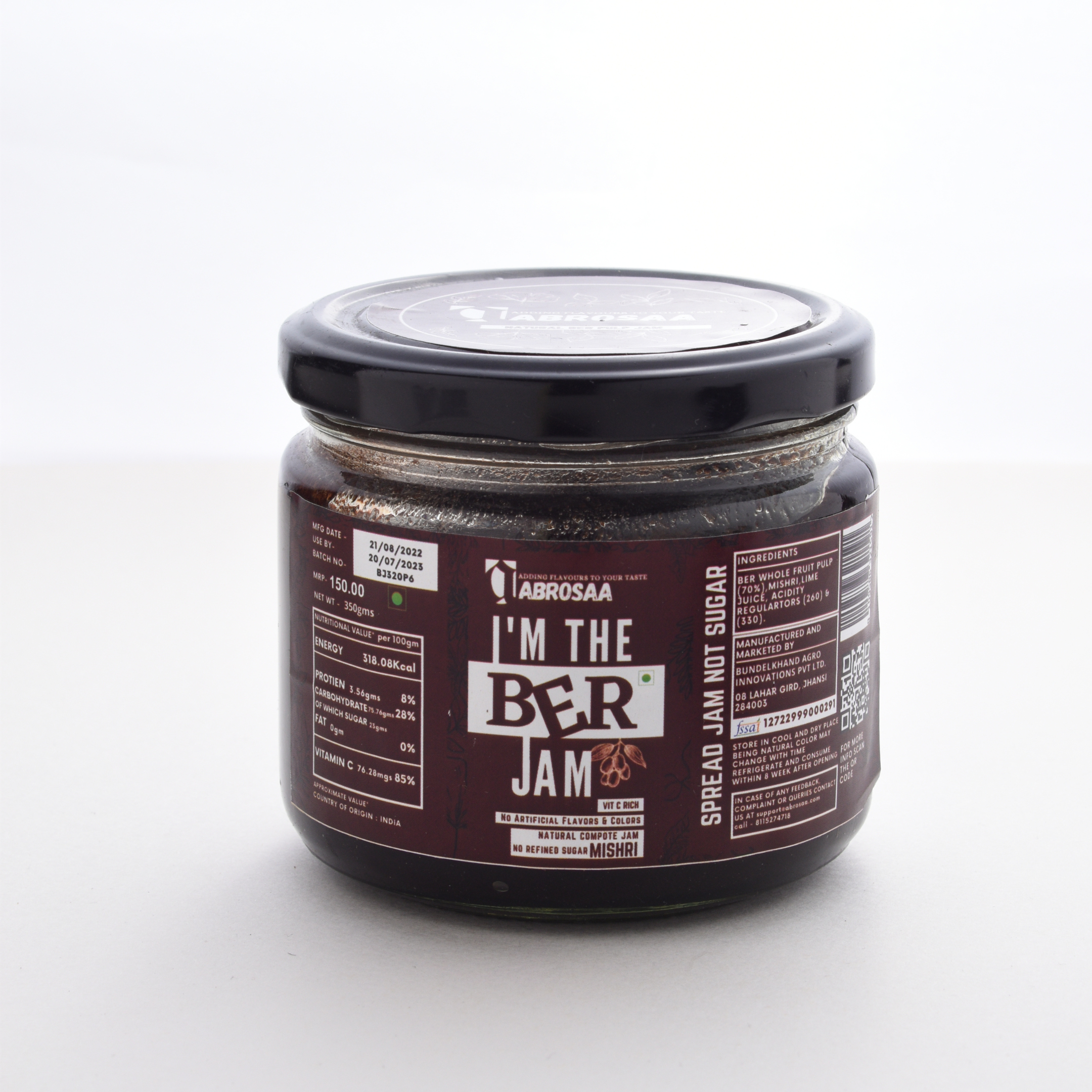 Ber Fruit Jam | Premium Pure Indian Superfruit Jam | Made of Indian Jujube | Rich In Vit C, Iron, Calcium and Zinc | No Added Color Or Flavor | 320 Gms